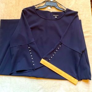 Cute flare navy dress with stylish faux pearl sleeves